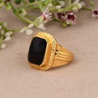 Black Onyx Signet Rings Gold Plated Men's Rectangle Gemstone Statement Jewelry