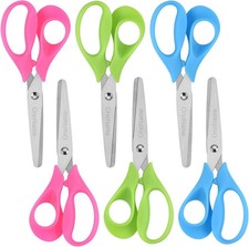Left-Handed Kids Scissors, 5 Inch, Stainless Steel, 6 Pack