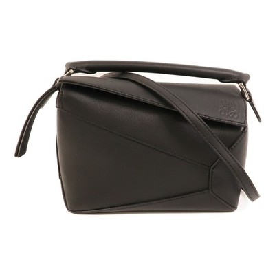LOEWE SHW Mini Puzzle 2way Shoulder Bag Calfskin Leather Black