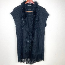 Womens Cardigan Kimono Sz M Whimsigoth Dark Fairy Feathers Oversized Fringe Goth