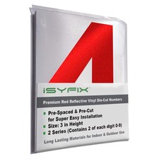 iSYFIX Reflective Red Vinyl Numbers Stickers, 3 Inch, 2 Sets DENMREFRED3IN