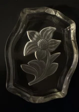 Vintage Etched Glass Ashtray with Floral Design
