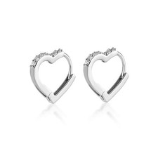 CZ Love Heart Huggie Small Hoop Earrings for Teens S925 Sterling Silver Cryst...