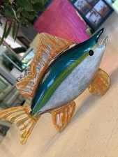 Large Hand Blown Art Glass Tropical Fish Sculpture 11  Murano Sty Amber Green Bl