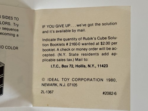 VTG RUBIK'S Cube 1980 Original Ideal Toy Corp W/ Box Rare With Packaging. - Picture 6 of 9