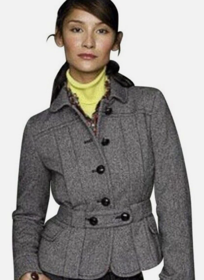 J. Chaqueta Crew Gris Cinturón Espiga Norfolk Lana Tweed Madera Botones Talla 4 Foto 3 de 4