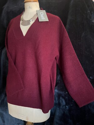 Charli 100% cashmere JUMPER lovely M burgundy V supersoft rib sweater £350  bnwt UK - Main Image
