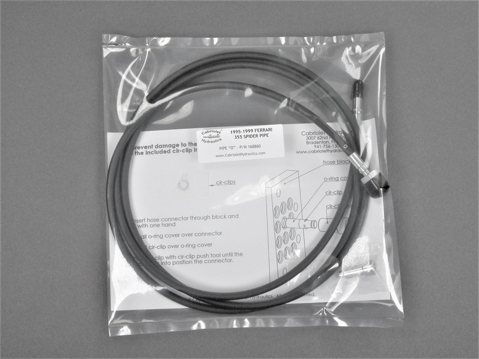 1995-1999 Ferrari 355 Spider Soft Top Hydraulic Pipe Letter "O", P/N 168860