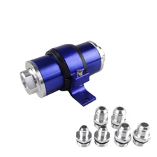 30 Micron Element Flow Fuel Filter with Blue Fittings+Bracket AN6 AN8 AN10