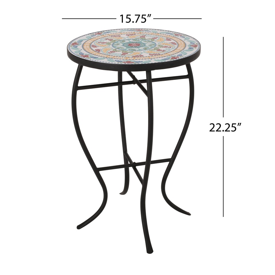 Sadie Outdoor Metal Side Table, Black, Yellow and Red eBay