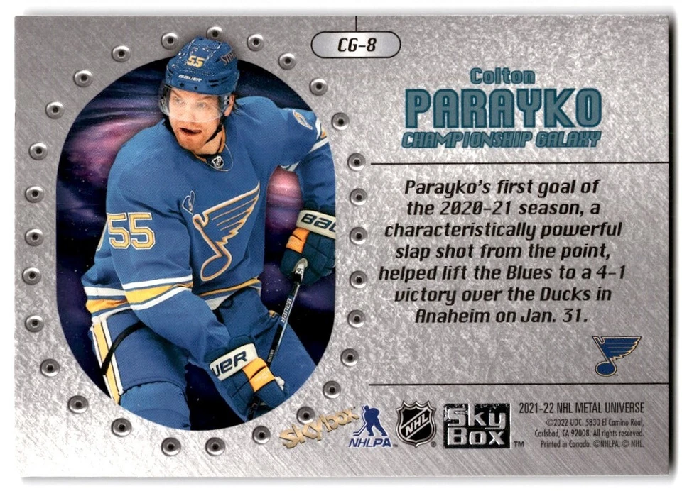 2021-22 Skybox Metal Universe Championship Galaxy Colton Parayko #CG-8 St. Louis - Image 2 of 2
