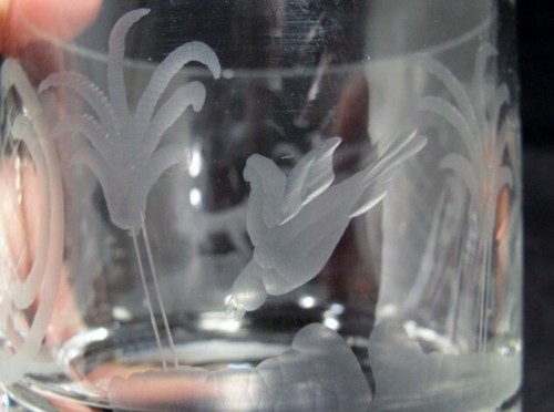 Vintage Clear cut Glass Candy dish Vanity jar w lid Etched deer bird 5" - Picture 4 of 6