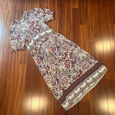 Bash ba&sh Paisley Maxi Dress Short Sleeve Viscose Boho Print Red Size Large