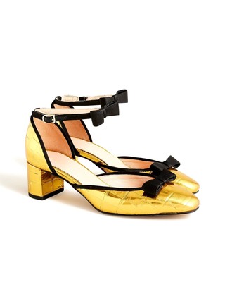 J. CREW Millie bow ankle-strap heels in metallic croc-embossed leather 9.5 BV733