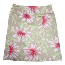 Talbots Skirt Women's 6 Hawaiian Floral Stretch Tan