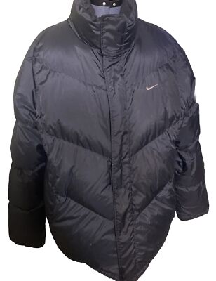 Vintage Nike Jacket Mens 2XL XXL Full ZIp Puffer Jacket Coat Down Swoosh Black