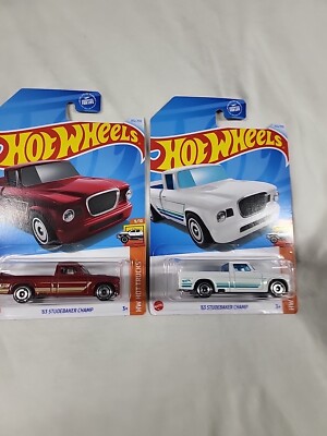 Hot Wheels HW Hot Trucks  63 Studebaker Champ Lot Of 2 White & Red