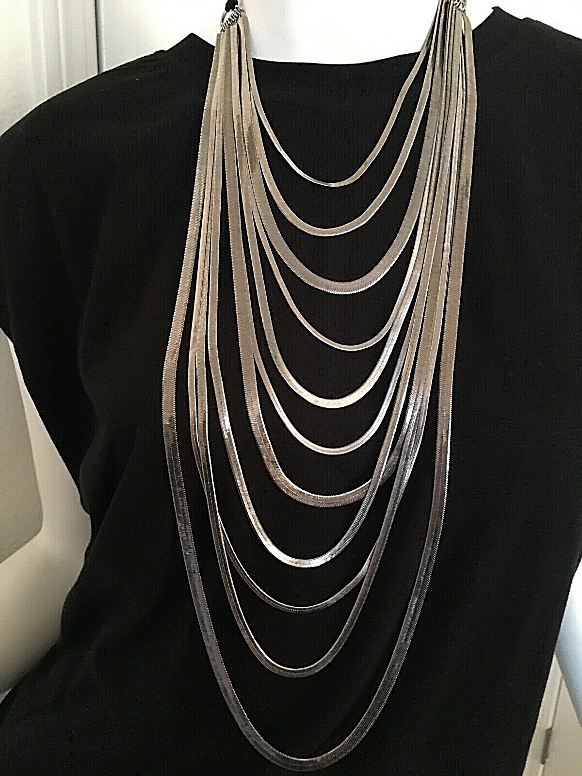 Multi Strand Silver Bib Statement Necklace - image 2