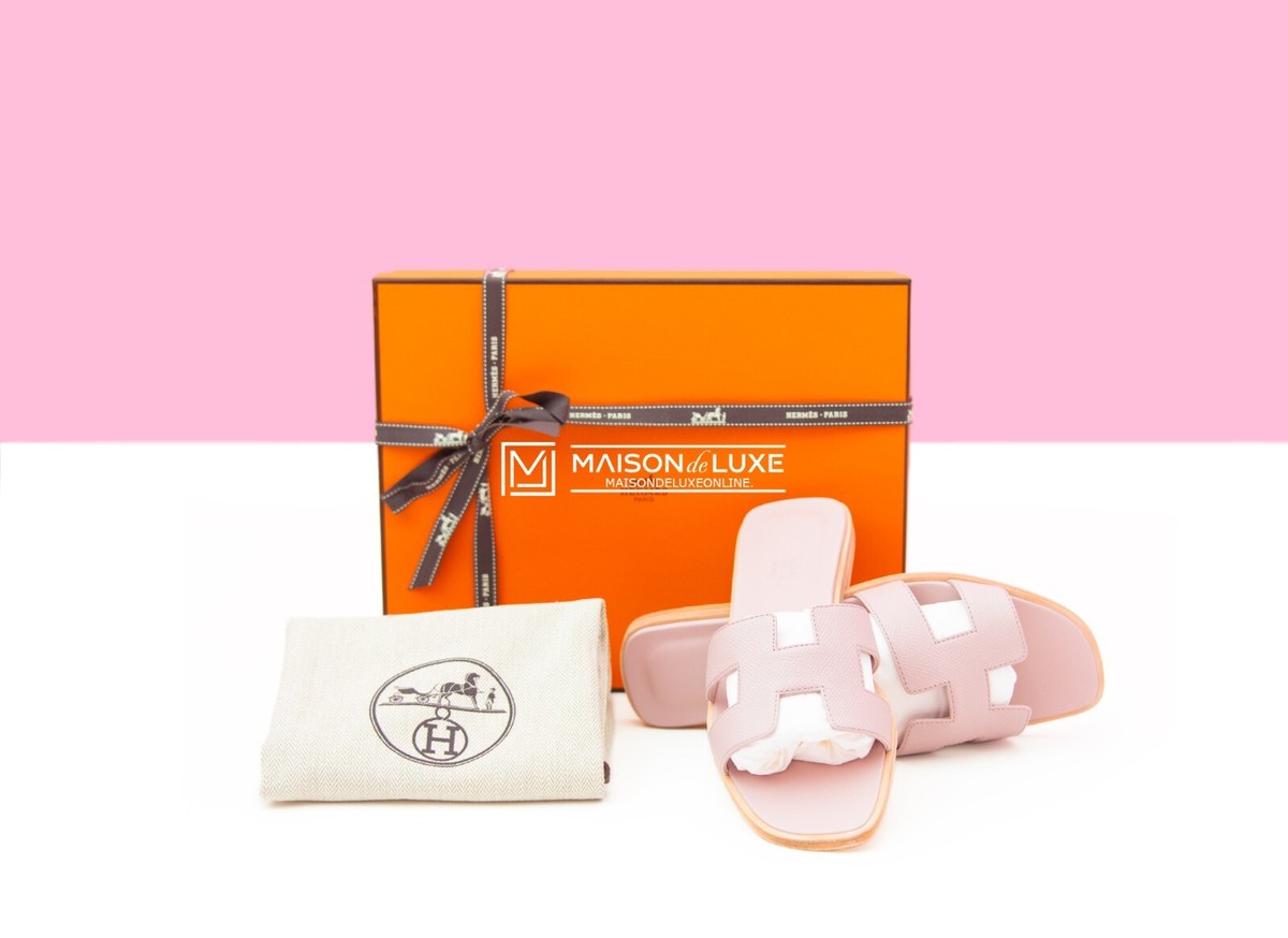 NEW HERMES ROSE PORCELAINE PINK ORAN SANDAL SLIPPER 38 / 8 SNEAKER