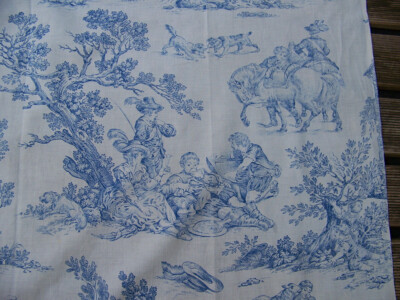 Coupon De Tissu Coton Style Jouy - Motif Scènes Anciennes Sur Fond Beige - 70x102 Cm - Occasion