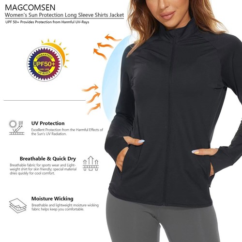 Women's UPF50+ Sun Protection Jacket Full-Zip Up Long Sleeve Lightweight Shirts - Picture 99 of 103
