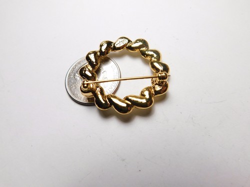 Broche Círculo de Estrás Transparente de Perla Imitada Firmado Napier Tono Oro Metal De Colección - Imagen 4 de 5