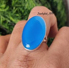 Blue Chalcedony Ring 925 Solid Sterling Silver Gift item All Size MO5196