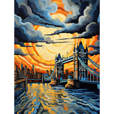 London Tower Bridge Dramatic Sunset Vibrant Artwork Wall Art Canvas Print 18X24