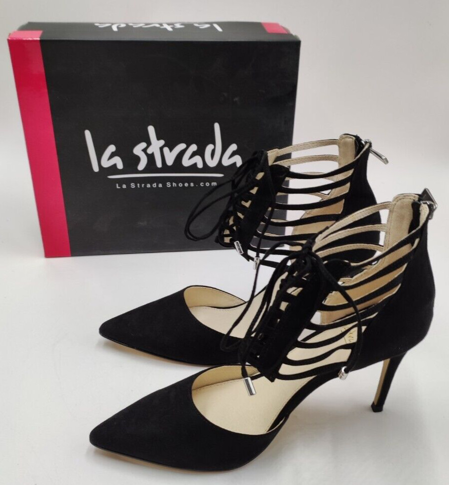 Sandalias mujer La Strada cuero tiras tobilleras talla 41 EU negro 9094 tacones