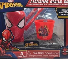 Marvel Spiderman Amazing Smile 3 Piece Set Toothbrush Rinse Cup New Spider Man