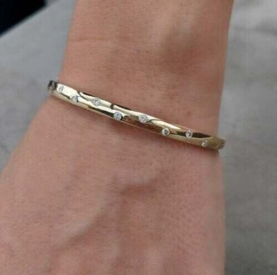 5.34 Ct Round Cut Simulated Diamond Bangle Bracelet 14K Yellow Gold Plated