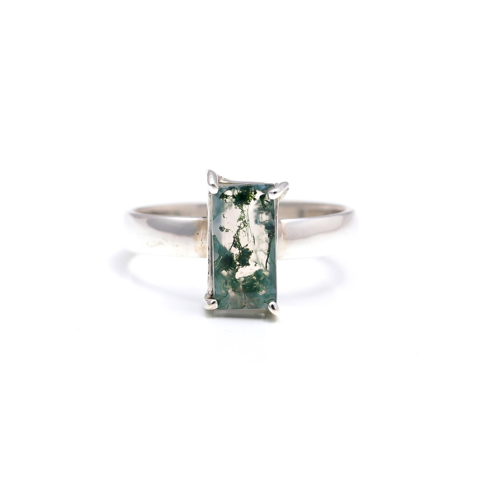 Natural Moss Agate Engagement Ring in 925 Sterling Silver Custom Sizes