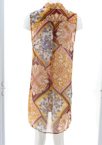 Susan Graver Printed Sheer Chiffon Button Vest Set Gold Lilac 12 NWOT (881) - Picture 5 of 10