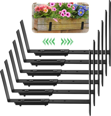 6 Pack Adjustable Window Planter Box Brackets, Flower Window Box Holder for Wall