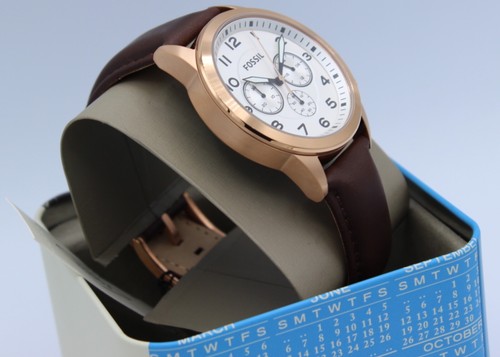 NEW AUTHENTIC FOSSIL FLYNN PILOT CHRONO ROSE GOLD BROWN LEATHER MEN BQ2374 WATCH - Picture 5 of 12