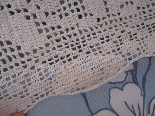 SWEET ANTIQUE FRENCH HAND CROCHET COTTON CURTAIN BASKET FLOWERS 2nd - Picture 6 of 8