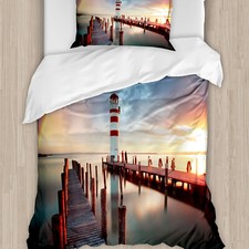 Leuchtturm Bettwäsche Set Wolken Sonnenuntergang