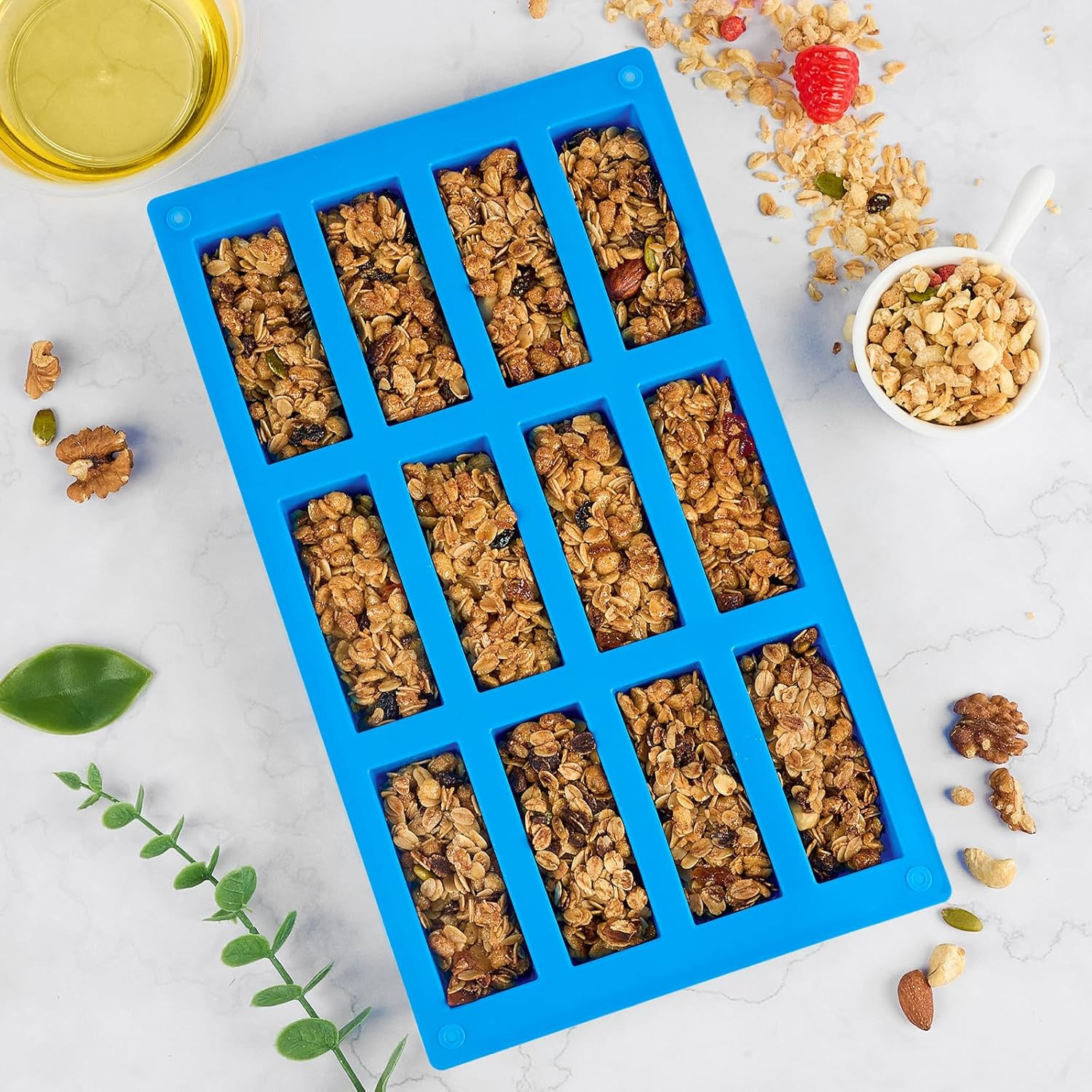 3 PCS Granola Bar Mold, 12 Cavity Rectangle Silicone Bar Mold for Baking Chocola