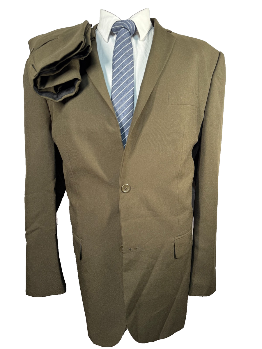 UMBERTO BONELLI Mens Brown BIG & TALL Flat Front 2 Pc Suit 48L
