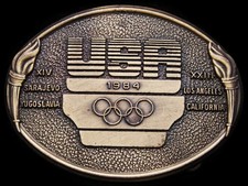 IL03146 NICE VINTAGE 1984 USA OLYMPICS XXIII XIV BRASSTONE BELT BUCKLE