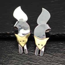 Gold Tone Fox Brass Animal Stud Sterling Silver Earrings