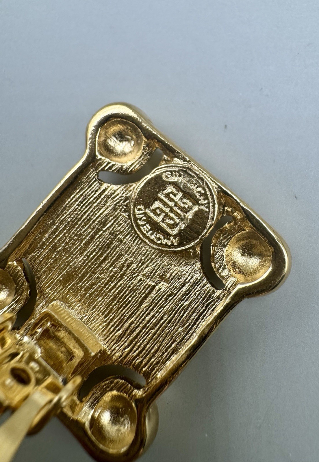 Vintage GIVENCHY Gold Tone Rectangular Logo Clip … - image 4