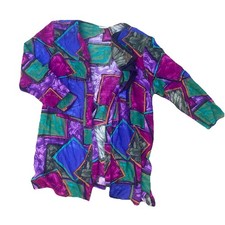 Vtg Womens Impromptu 90s colorful geometric Long blazer Jacket Lapel Accent XL