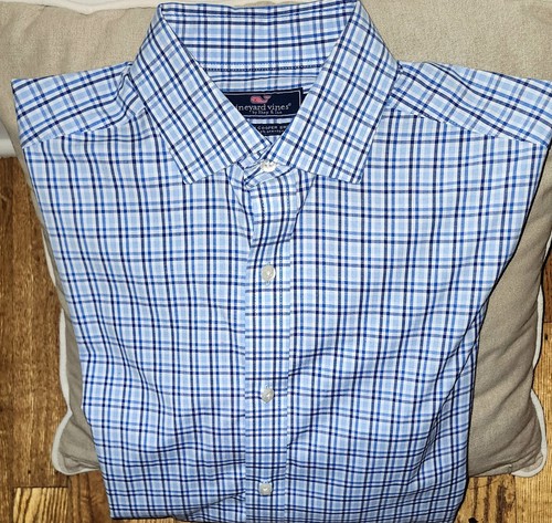 Chemise Homme Vineyard Vies 15L - Manches Longues - Micro Check Bleu Et Blanc - Coton
