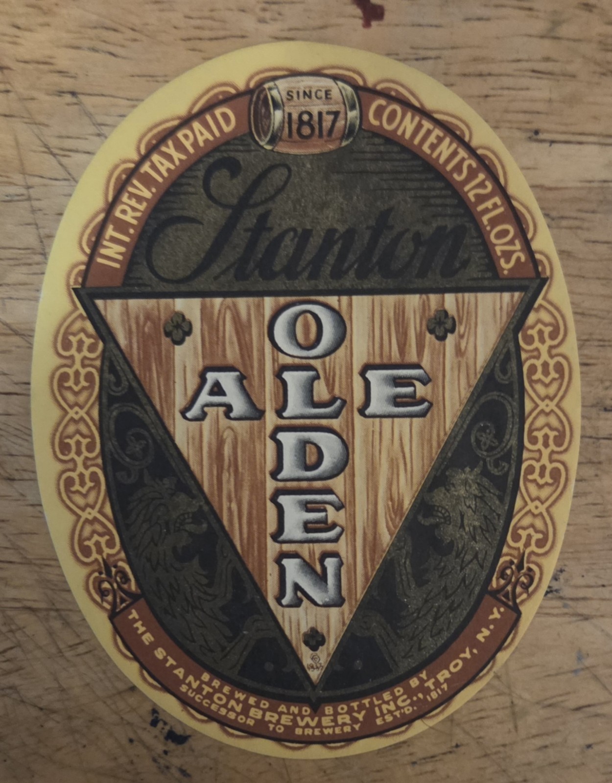 Stanton Olden Ale IRTP Beer Label - Stanton Brewery Troy NY