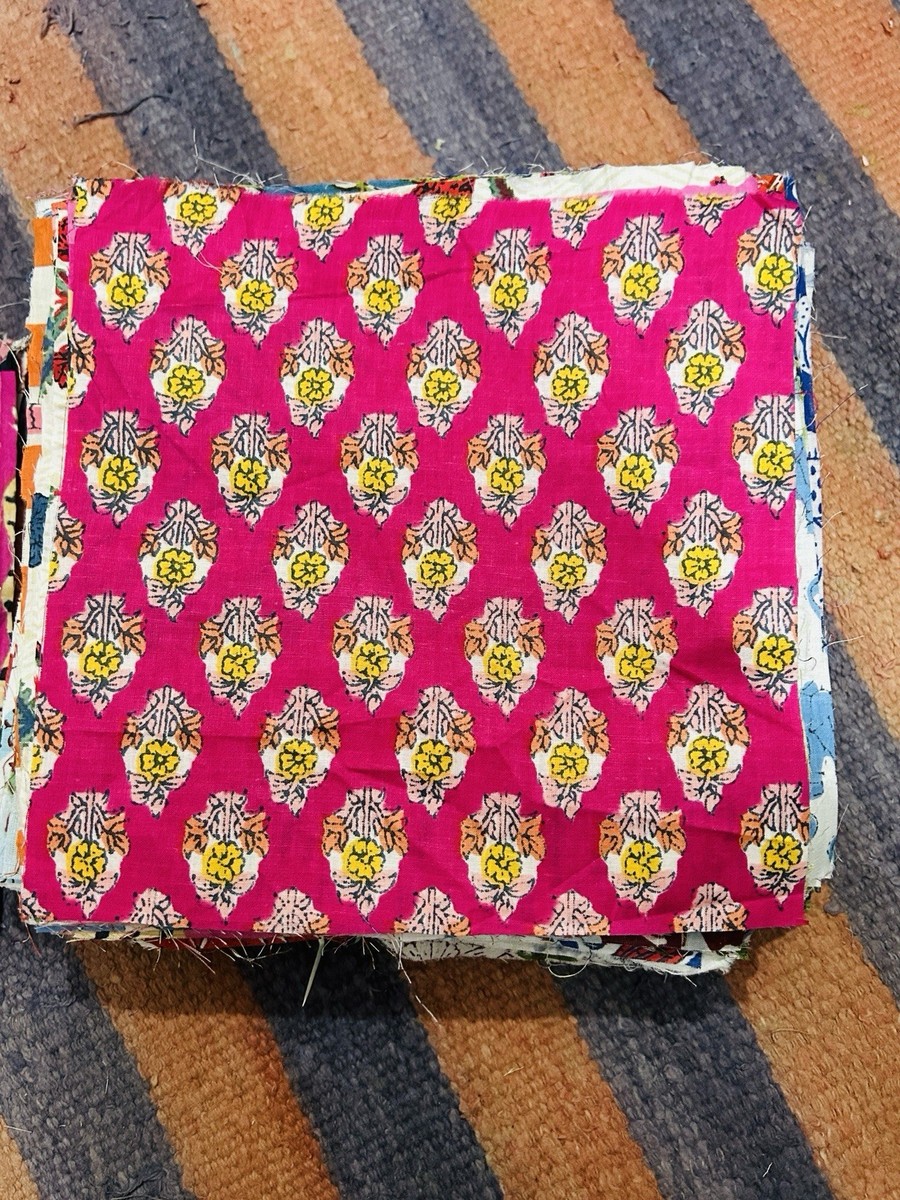 Vintage Cotton Sari Remnants: 100 Mixed Craft Pieces (6.5x6.5