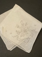 Madeira Linen Handkerchief Floral Embroidered Flowers Bridal 12 VTG Hankie