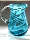 Nice 9 1/2" Hand Blown Blue w/White Swirls Art Glass Pitcher — photo 1