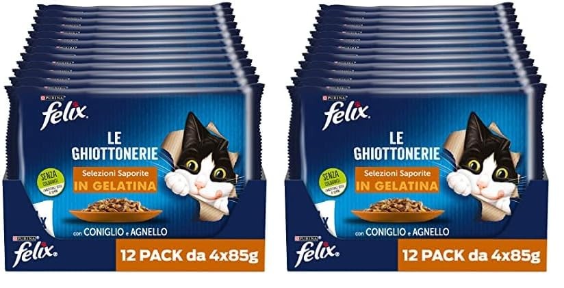 Felix Cibo Umido per Gatti con Coniglio e Agnello 48 buste da 85 g Ciascuna Uomo
