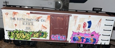 G Scale Custom Graffiti + Weathered Box Car. Rath Packing Co.  